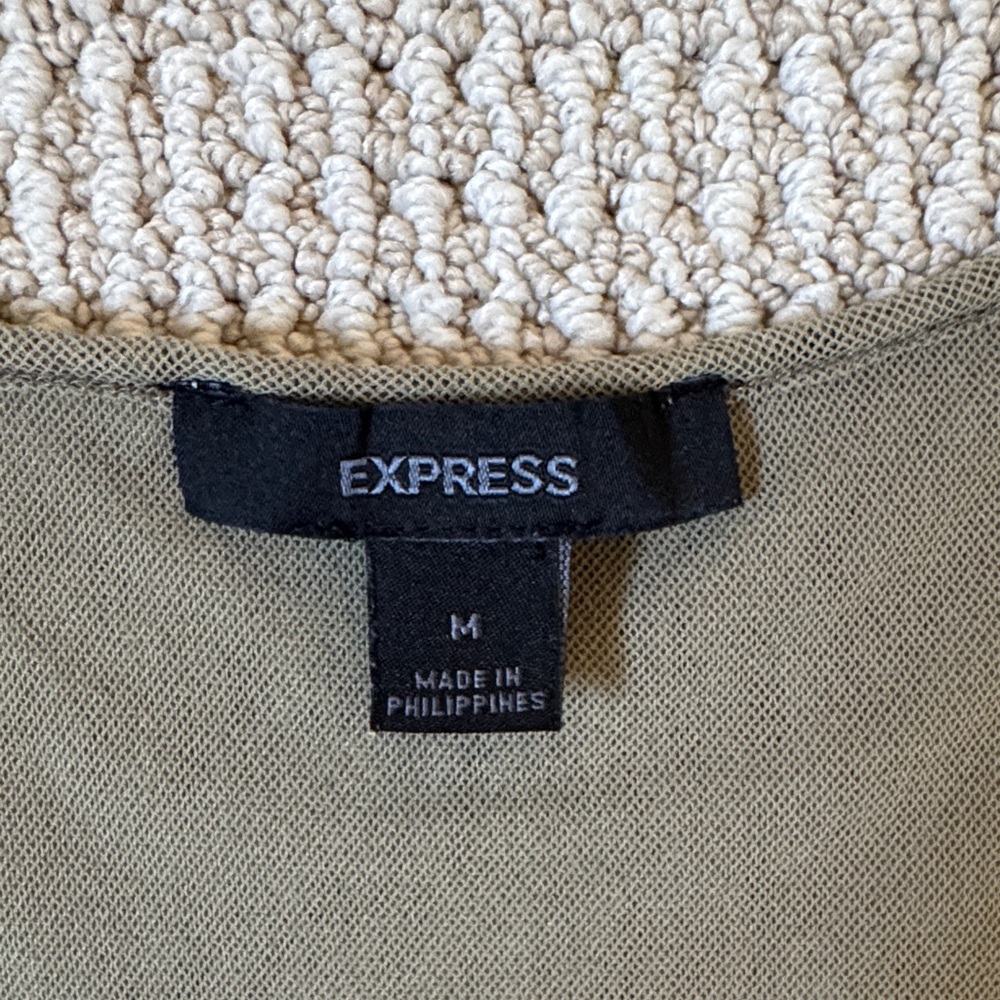 Express Olive V-Neck Sheer Tank Top - Picture 2 of 6
